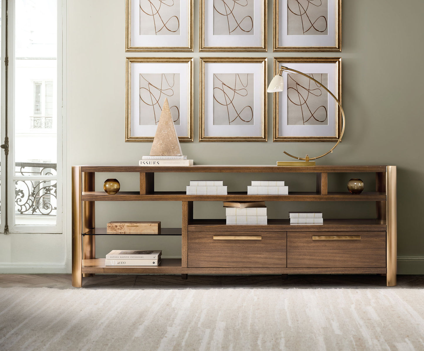 Eleana - Entertainment Console - Medium Wood / Gold