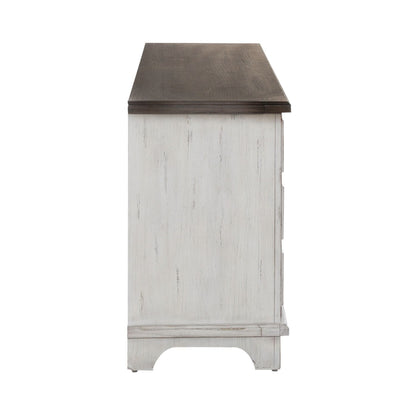 River Place - 75" Entertainment Console - Riverstone White & Tobacco