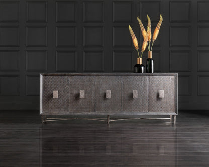 Melange - Keenan 5-Door Credenza - Dark Brown / Dark Gray