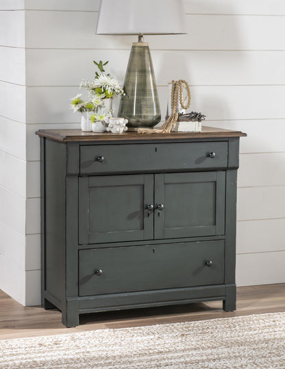 Vintage Market - Washstand Accent Chest 2 Drawers - Barnwood Oak And Mallard Green