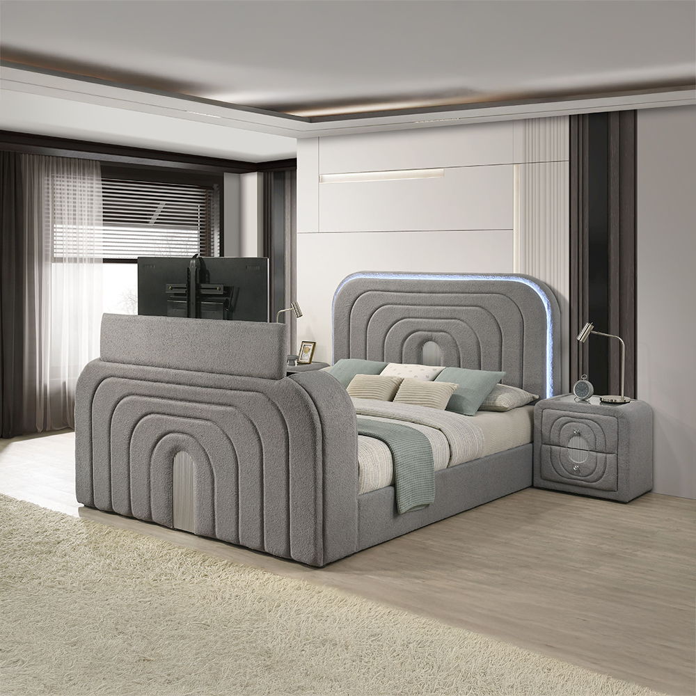 Shelyn - Bedroom Bed With LED, TV Stand, Fireplace & Bluetooth