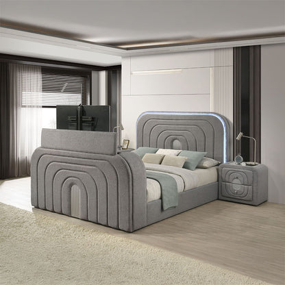 Shelyn - Bedroom Bed With LED, TV Stand, Fireplace & Bluetooth