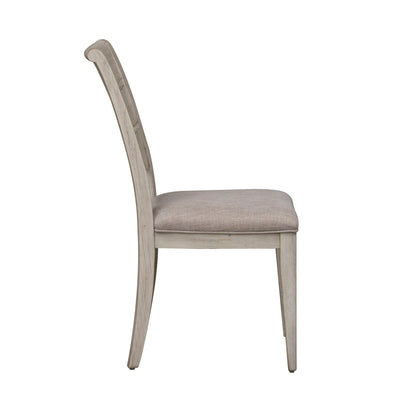 Farmhouse Reimagined - Ladder Back Upholstered Side Chair - Antique White / Chestnut Tops