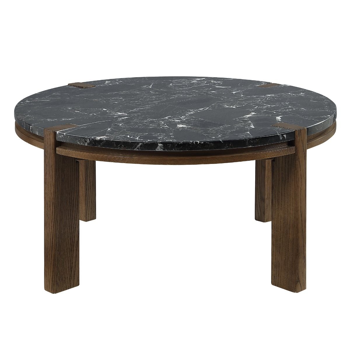 Estella - Coffee Table With Natural Marble Top - Black Top & Walnut