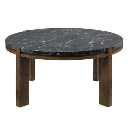 Estella - Coffee Table With Natural Marble Top - Black Top & Walnut
