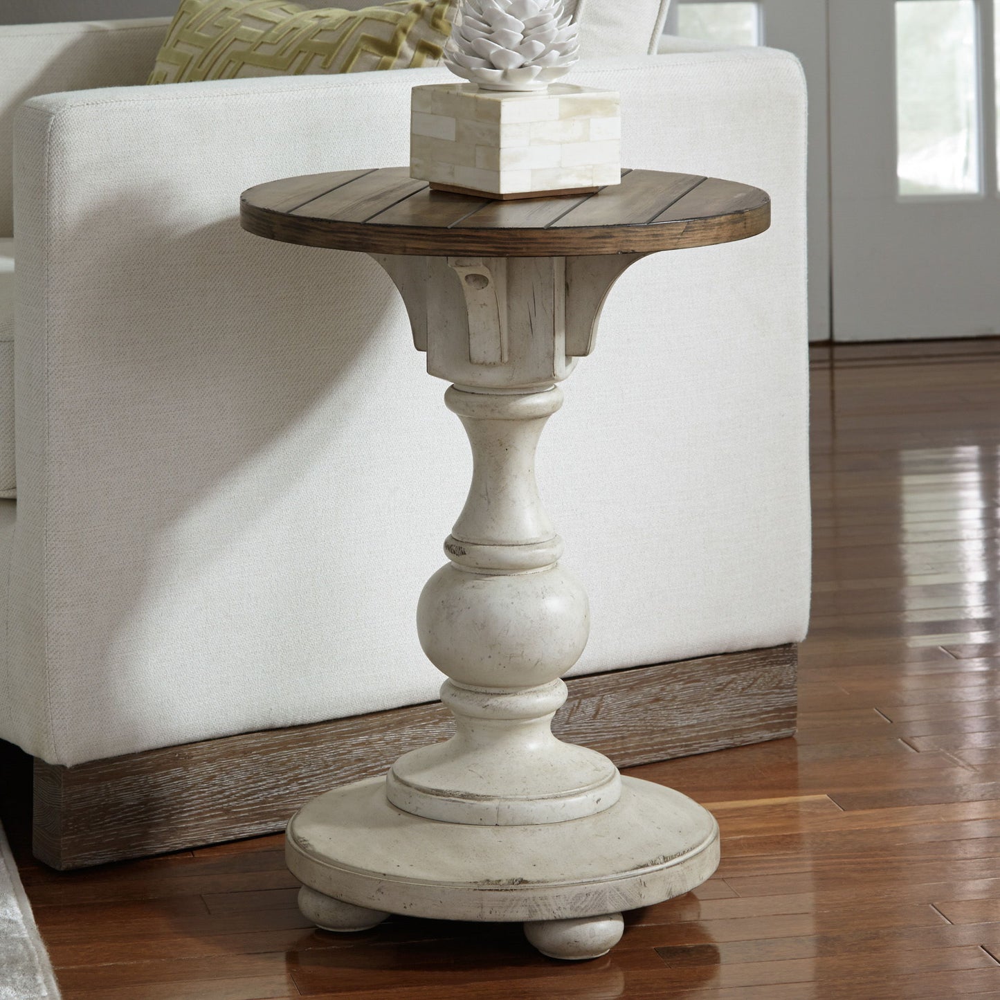 Morgan Creek - Chair Side Table - Antique White / Wirebrushed Tobacco Accents