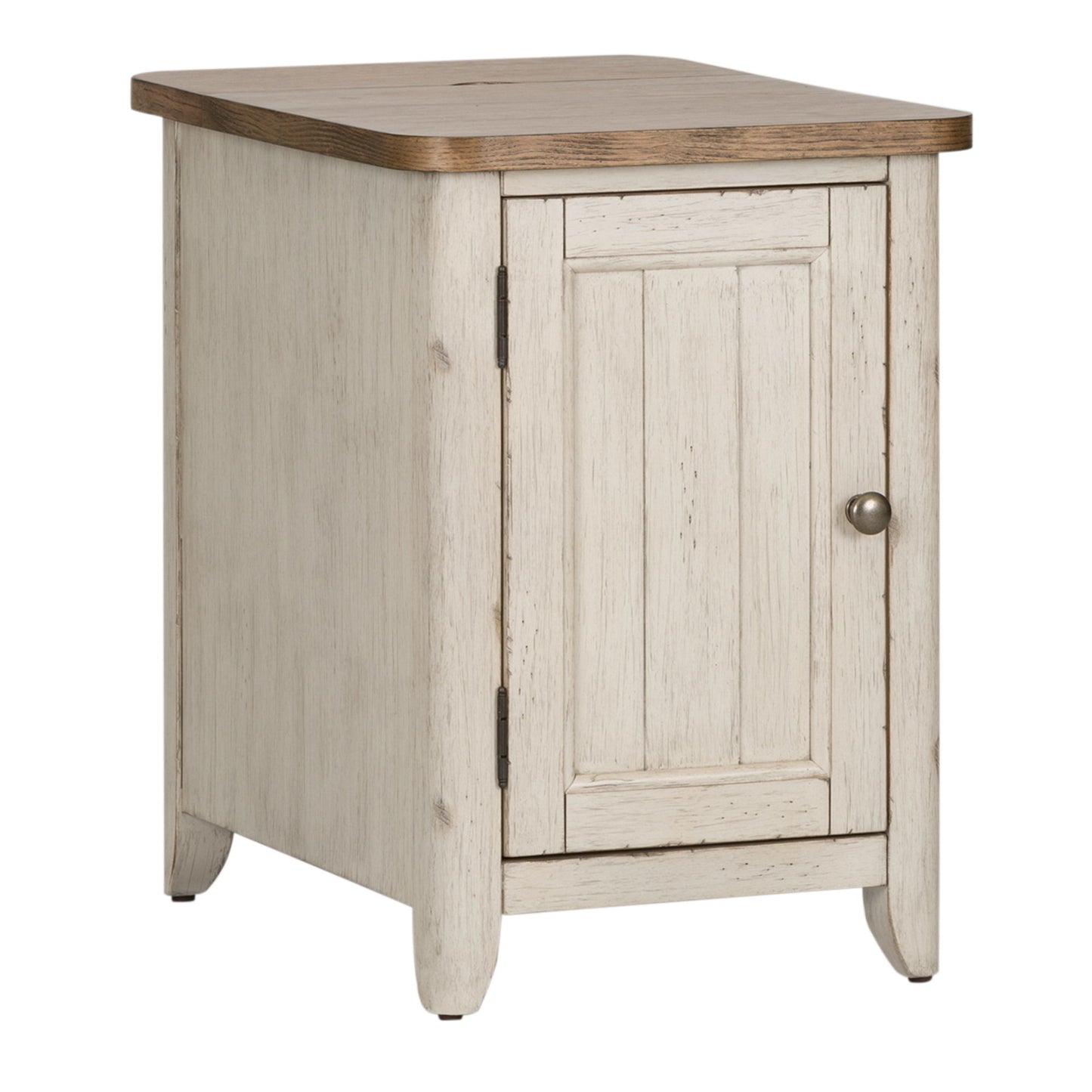 Farmhouse Reimagined - Door Chair Side Table With Charging Station - Antique White / Chestnut Tops