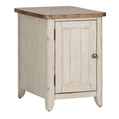 Farmhouse Reimagined - Door Chair Side Table With Charging Station - Antique White / Chestnut Tops