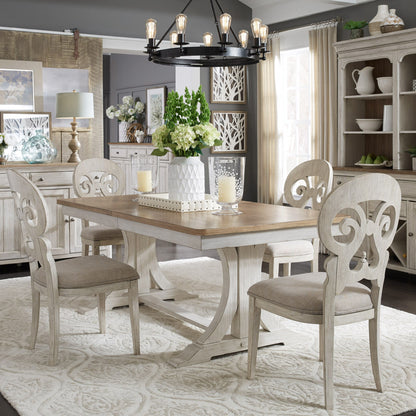 Farmhouse Reimagined - Trestle Table - Antique White / Chestnut Tops