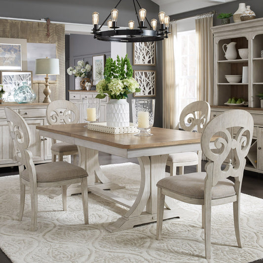 Farmhouse Reimagined - Trestle Table - Antique White / Chestnut Tops