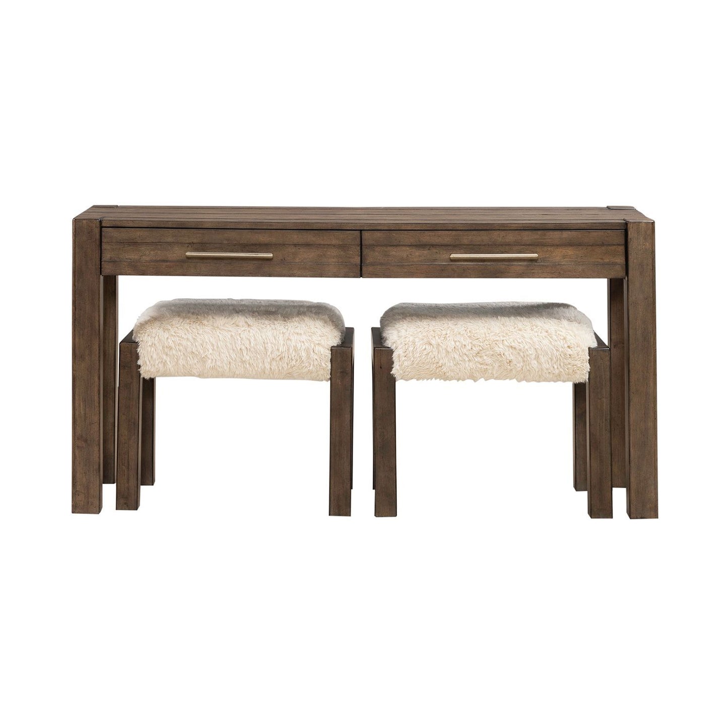 Broadmore - 3 Piece Table Set (1 Console Table 2 Console Stools) - Cobblestone Brown
