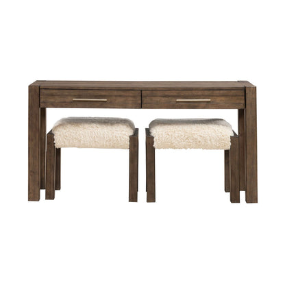 Broadmore - 3 Piece Table Set (1 Console Table 2 Console Stools) - Cobblestone Brown