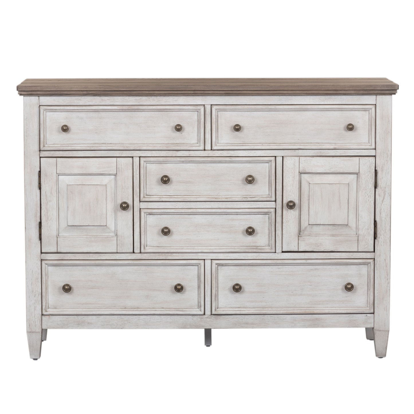 Heartland - 2 Door 6 Drawer Chesser - Antique White / Tobacco Tops