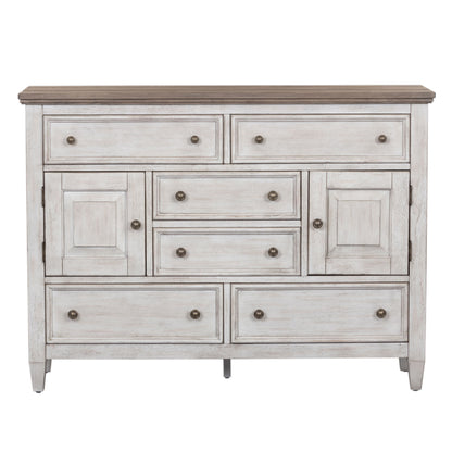 Heartland - 2 Door 6 Drawer Chesser - Antique White / Tobacco Tops