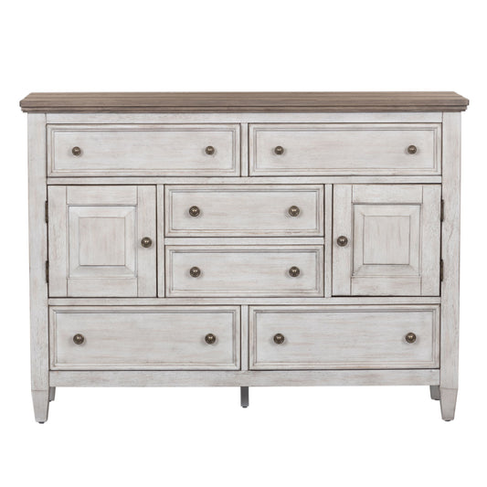Heartland - 2 Door 6 Drawer Chesser - Antique White / Tobacco Tops