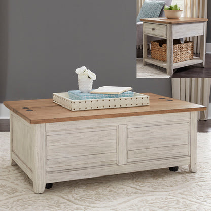 Farmhouse Reimagined - 3 Piece Table Set - Antique White / Chestnut Tops