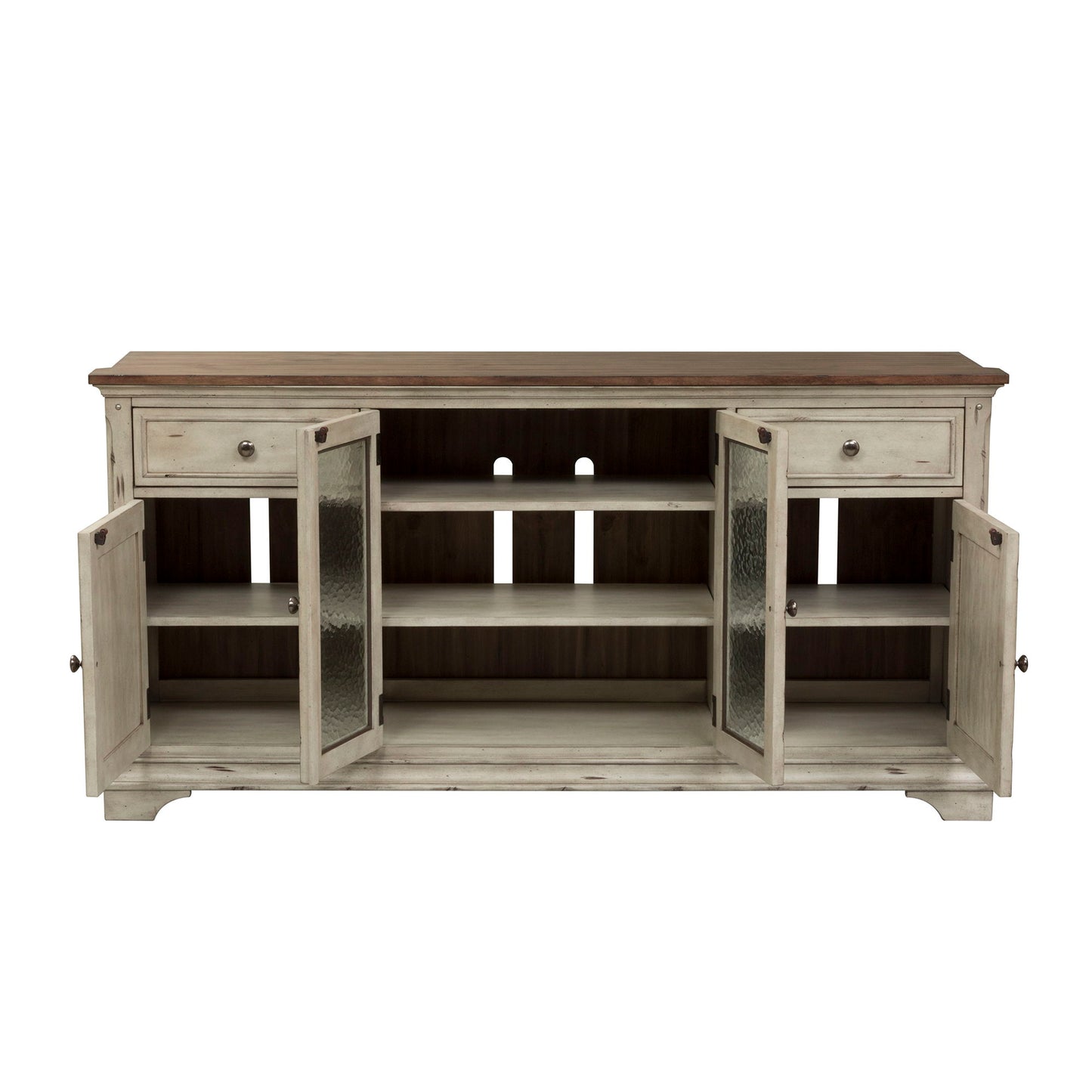 Morgan Creek - Entertainment TV Stand - Antique White / Wirebrushed Tobacco Accents