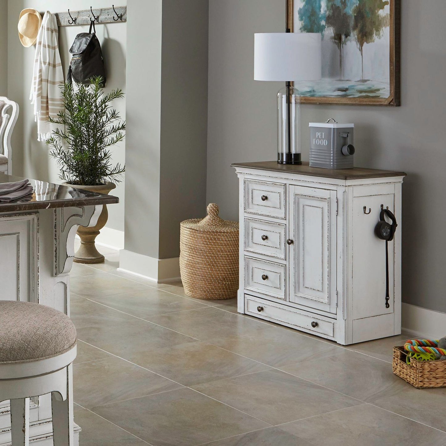 Magnolia Manor - Pet Feeder Cabinet - Antique White