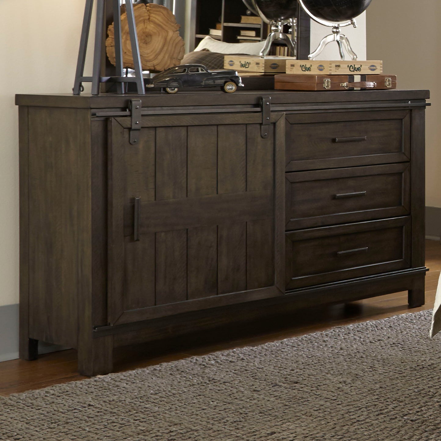 Thornwood Hills - Barn Door Dresser - Rock Beaten Brown