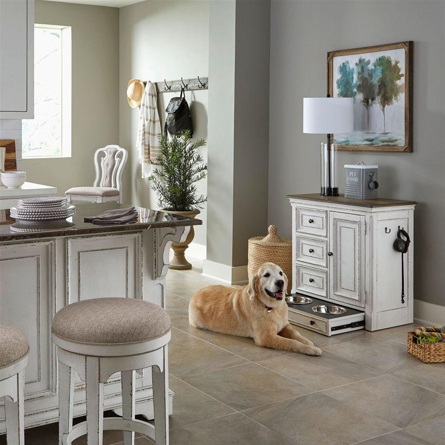 Magnolia Manor - Pet Feeder Cabinet - Antique White
