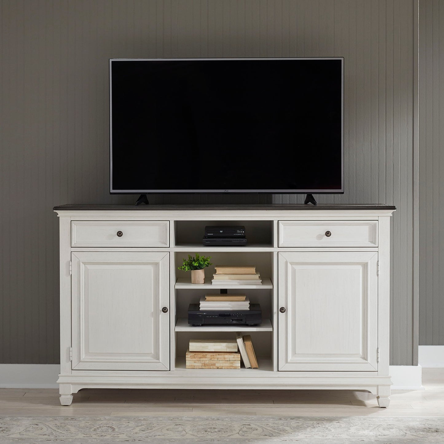 Allyson Park - 68" Highboy TV Console - Wirebrushed White / Charcoal