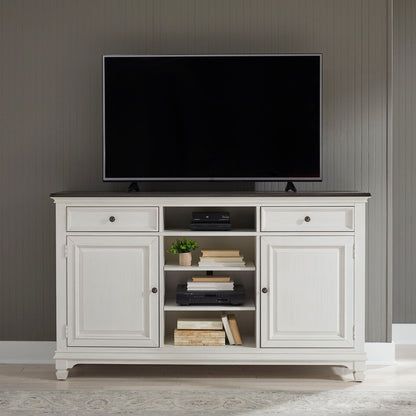Allyson Park - 68" Highboy TV Console - Wirebrushed White / Charcoal