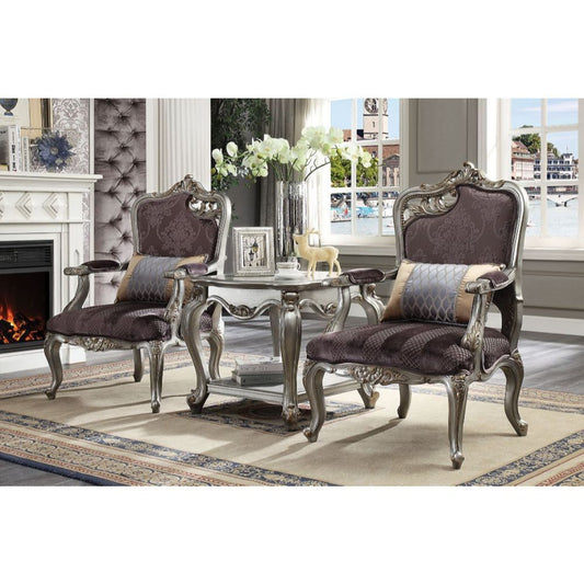 Picardy - Chair With Pillow (Rf Leaf) - Velvet & Antique Platinum