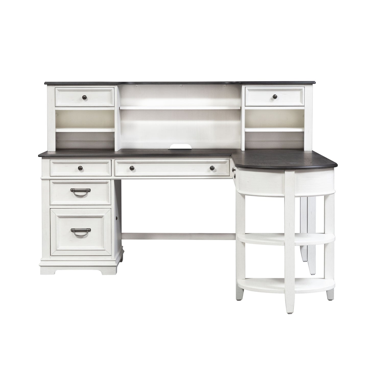 Allyson Park - L Shaped Desk With Hutch - Wirebrushed White / Charcoal