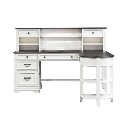 Allyson Park - L Shaped Desk With Hutch - Wirebrushed White / Charcoal