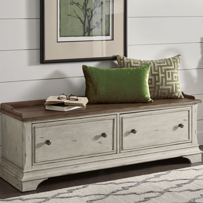 Morgan Creek - Storage Hall Bench - Antique White / Wirebrushed Tobacco Accents