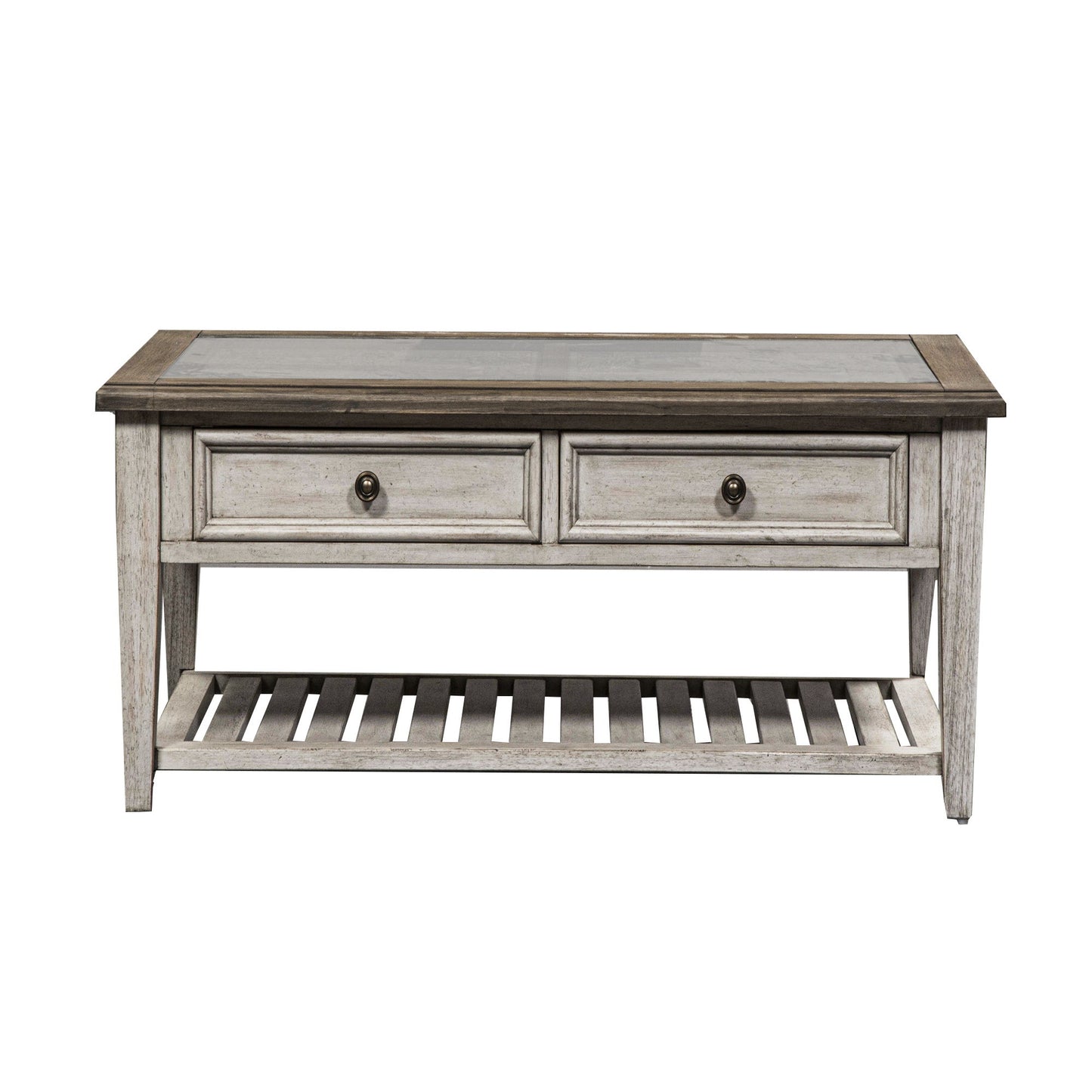 Heartland - Rect Ceiling Tile Cocktail Table - Antique White / Tobacco Tops