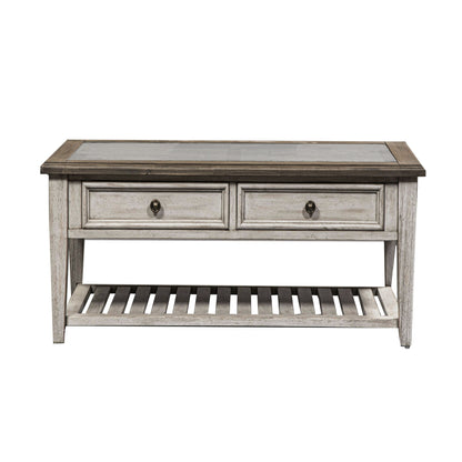 Heartland - Rect Ceiling Tile Cocktail Table - Antique White / Tobacco Tops