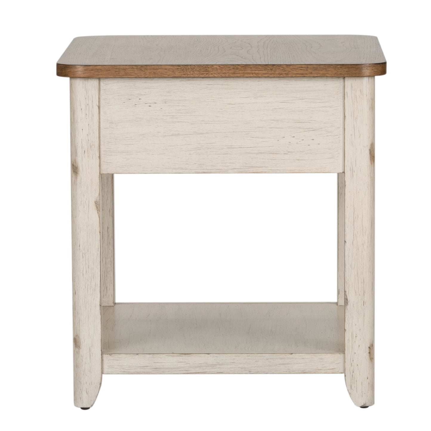 Farmhouse Reimagined - End Table With Basket - Antique White / Chestnut Tops