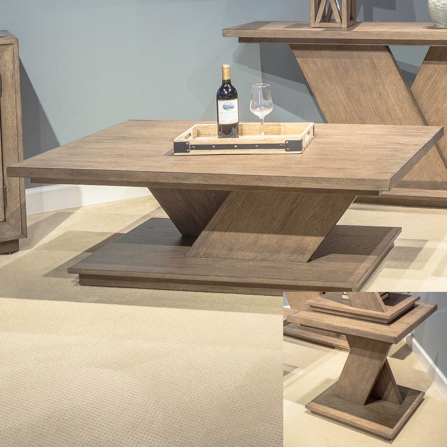 Aspen Sky - 3 Piece Table Set - Weathered Saddle Brown