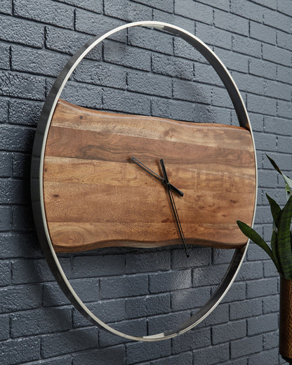 Panchali - Wall Clock - Brown / Silver Finish