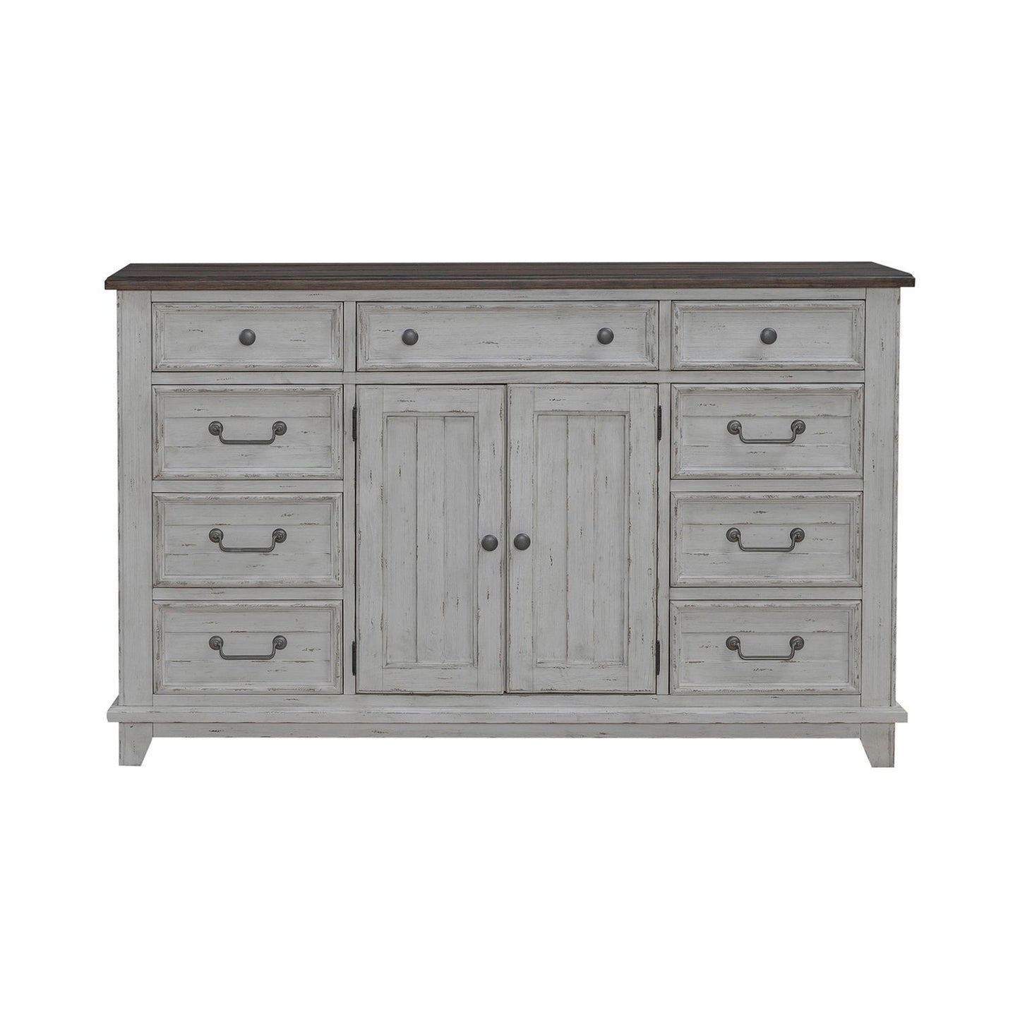 River Place - 2 Door 9 Drawer Dresser - Riverstone White & Tobacco