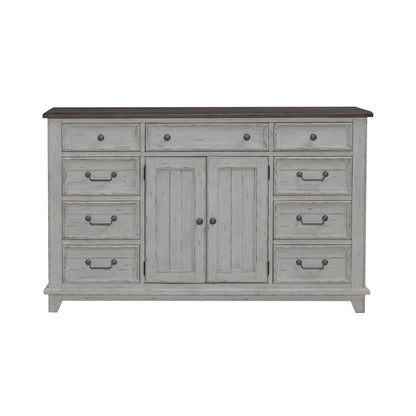 River Place - 2 Door 9 Drawer Dresser - Riverstone White & Tobacco