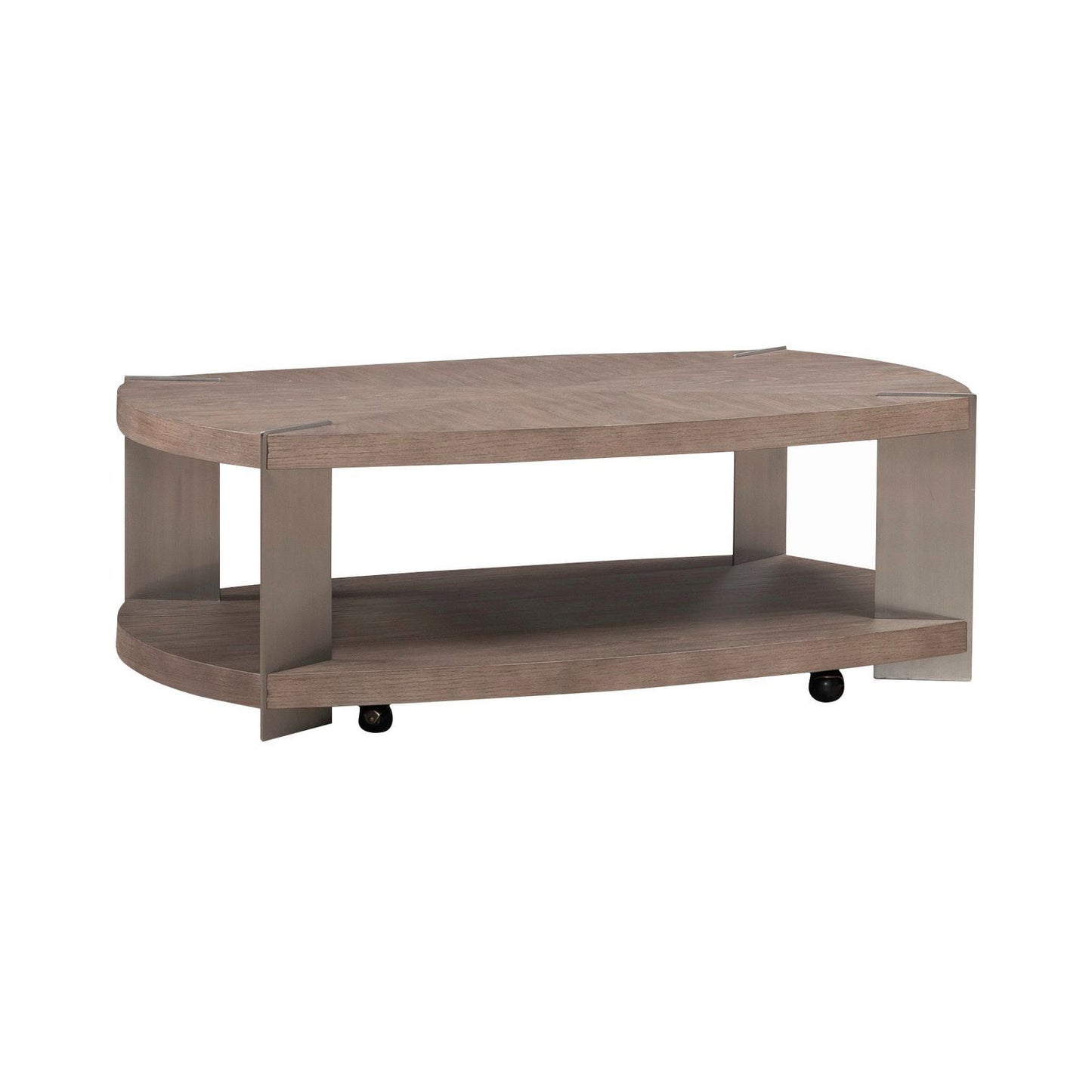 Harlow - Oval Cocktail Table - Sandstone & Satin Nickel