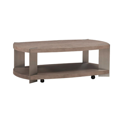Harlow - Oval Cocktail Table - Sandstone & Satin Nickel