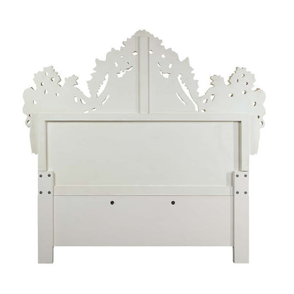 Adara - Eastern King Bed - Pearl White Synthetic Leather & Antique White