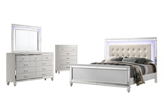 Valentino - Queen 4 Piece Bedroom Set(Bed, Dresser, Mirror, Chest) - White