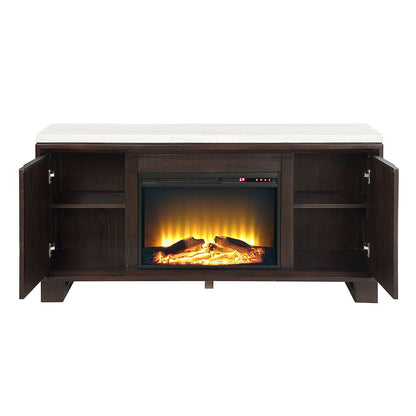 Edwyn - Server With Fireplace - Natural Marble Top & Espresso