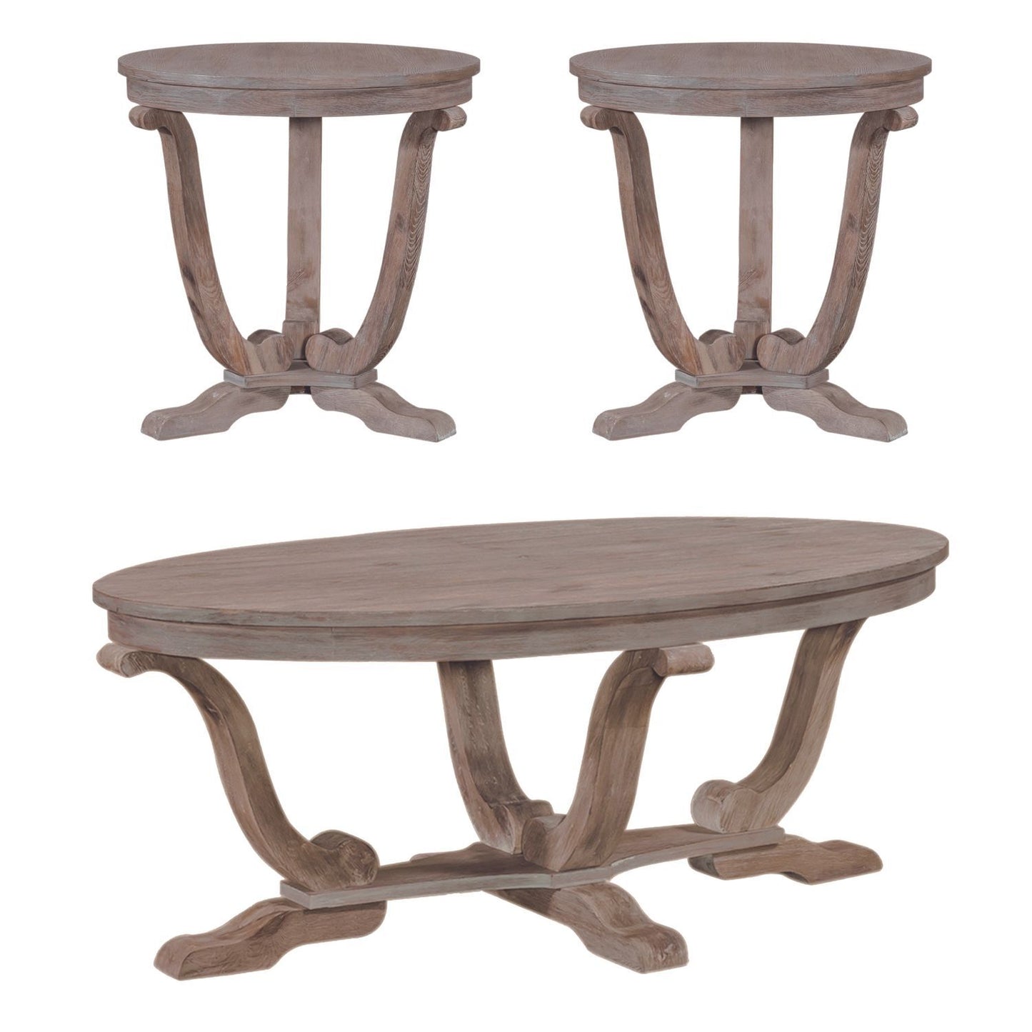 Greystone Mill - 3 Piece Table Set (1 Cocktail 2 End Tables) - Stone White Wash / Wirebrush Distressing