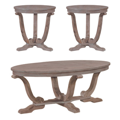 Greystone Mill - 3 Piece Table Set (1 Cocktail 2 End Tables) - Stone White Wash / Wirebrush Distressing