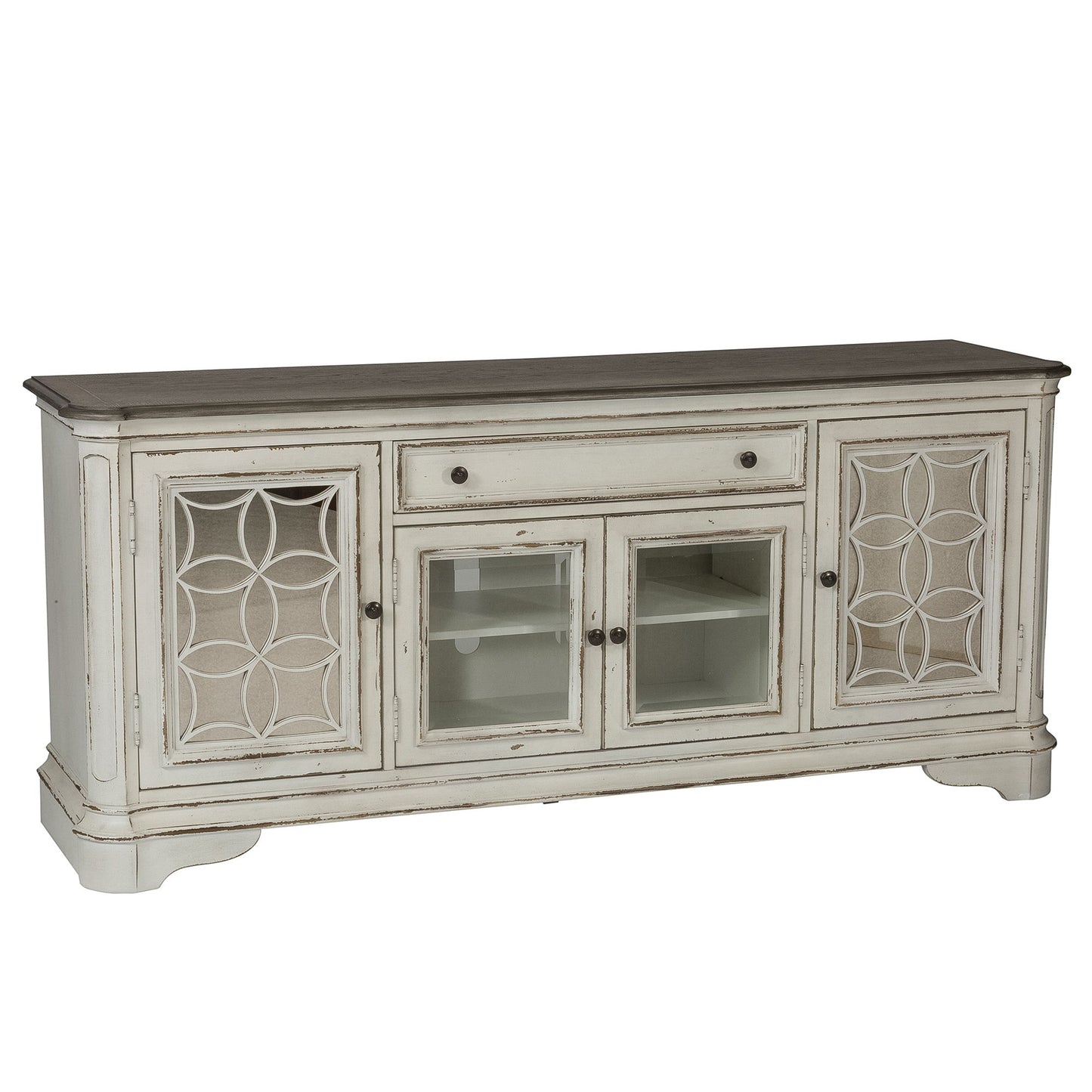 Magnolia Manor - Entertainment TV Stand (Glass Doors) - Antique White