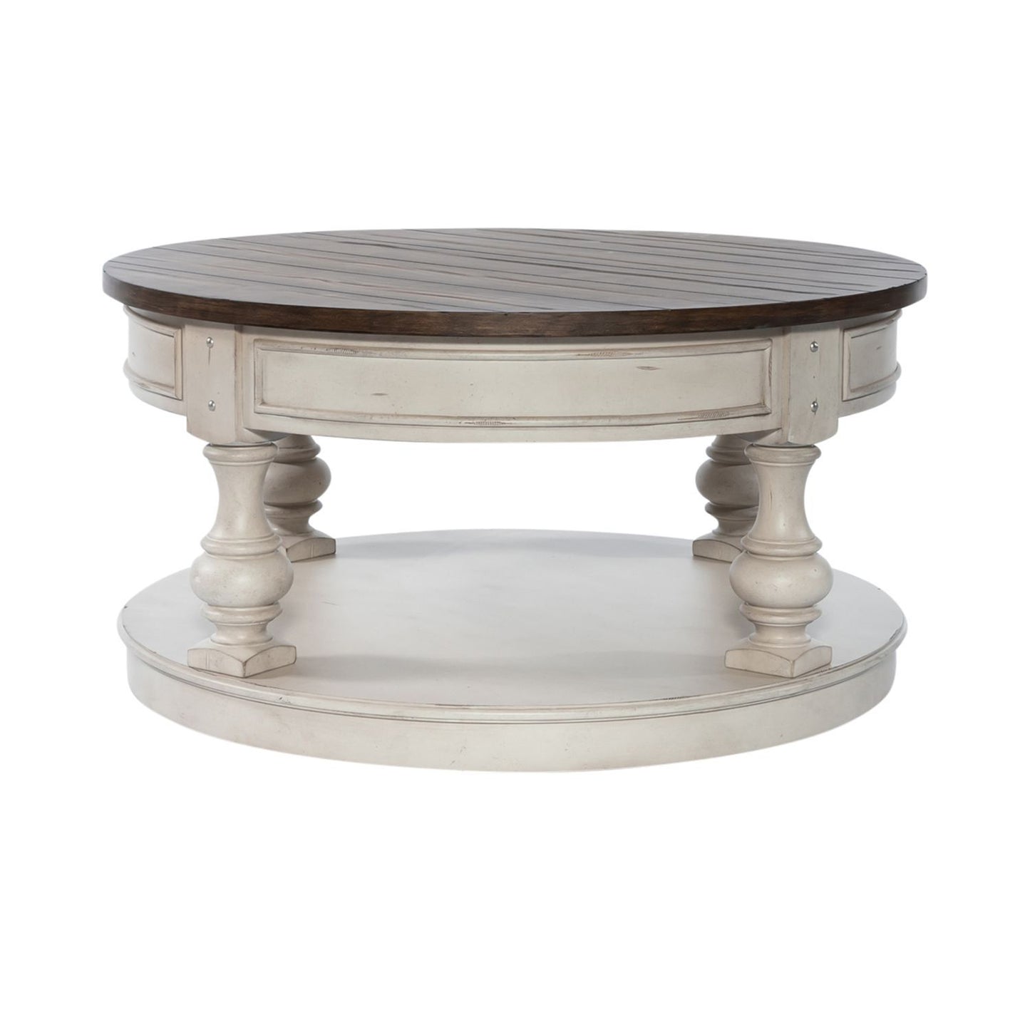 Morgan Creek - Round Cocktail Table - Antique White / Wirebrushed Tobacco Accents