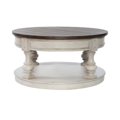 Morgan Creek - Round Cocktail Table - Antique White / Wirebrushed Tobacco Accents