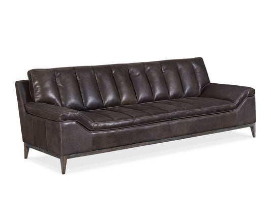 SS - Kandor Leather Stationary Sofa - Black