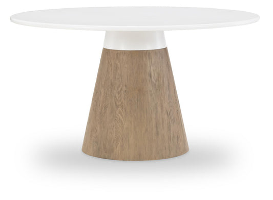 Melrose - Complete Round Dining Table - Cloud White And Desert Oak
