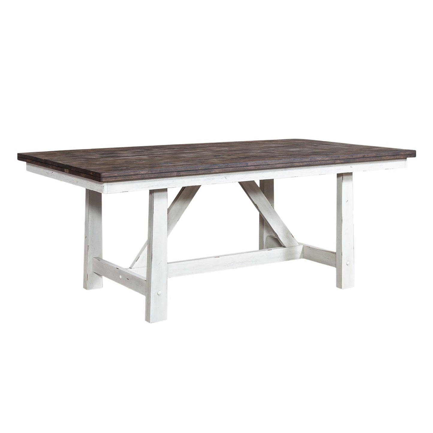 Farmhouse - Fixed Top Trestle Table - Two Tone White / Wood Tone